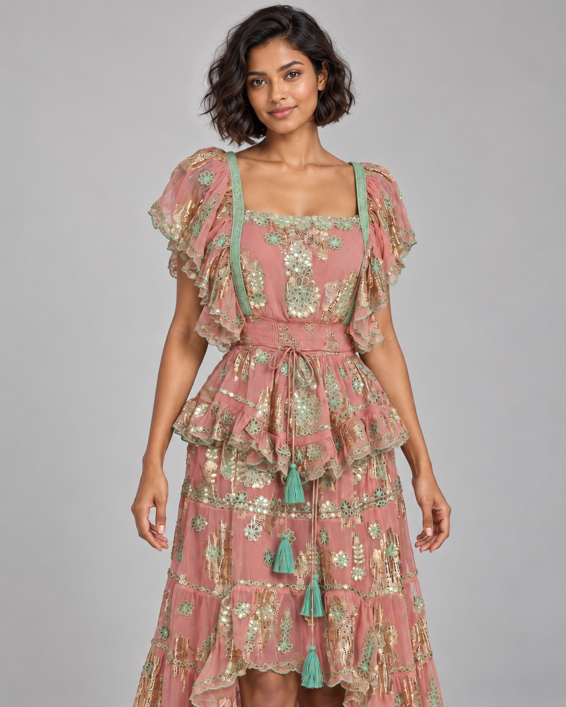Faiza Embroidered Skirt Blouse Set with High-Low Hem | ibBan