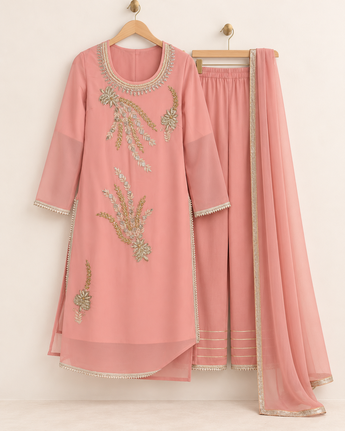 Kisa Blush Pink Embroidered Suit with Dupatta | ibBan
