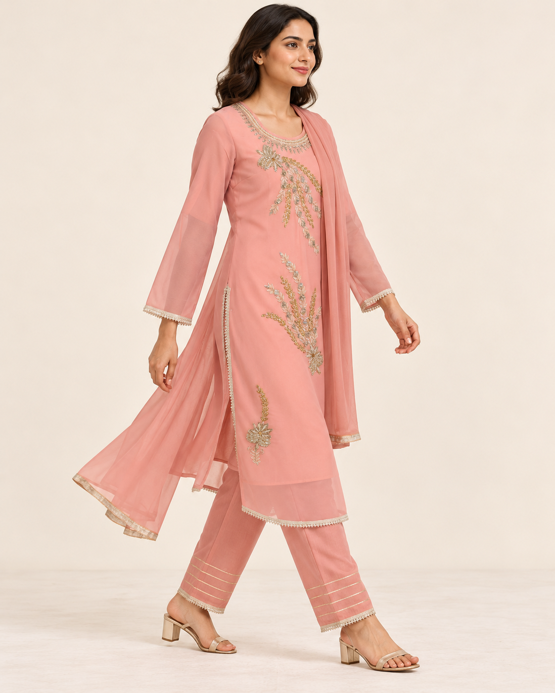 Kisa Blush Pink Embroidered Suit with Dupatta | ibBan