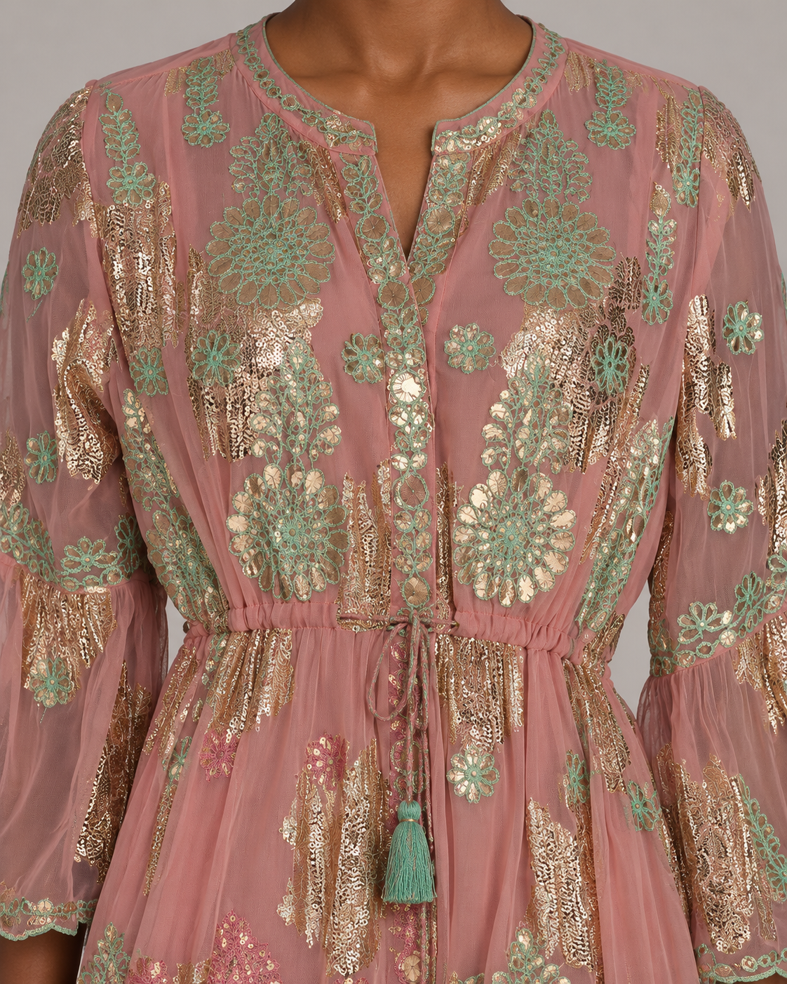Faiza Long Tunic – Floral Embroidered Tiered Tunic | ibBan