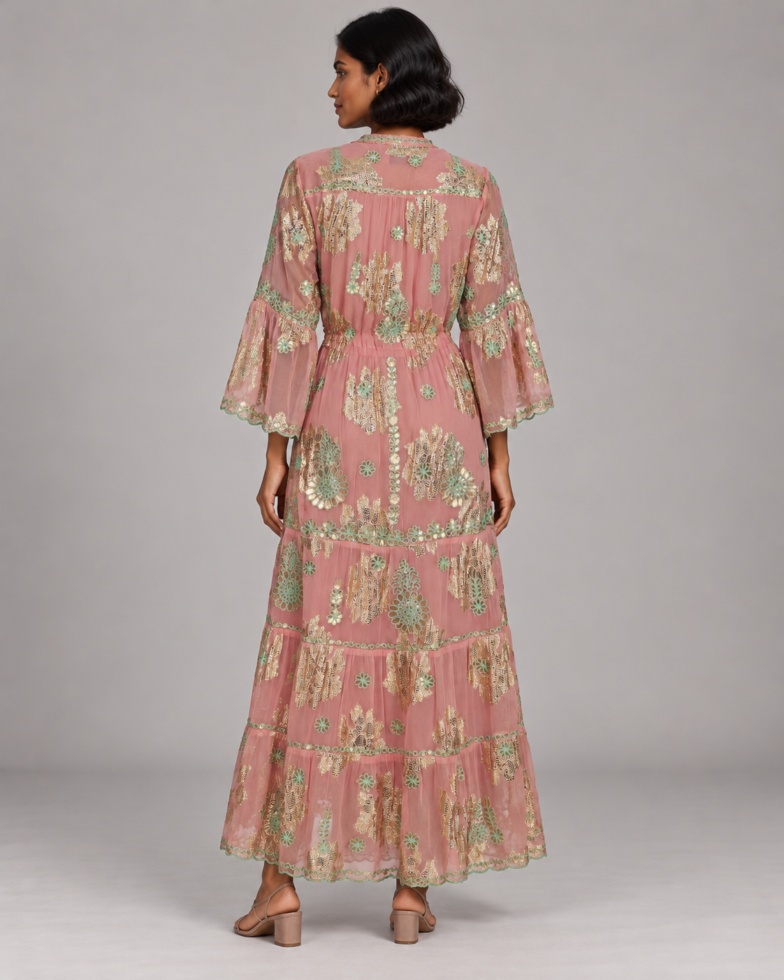 Faiza Long Tunic – Floral Embroidered Tiered Tunic | ibBan