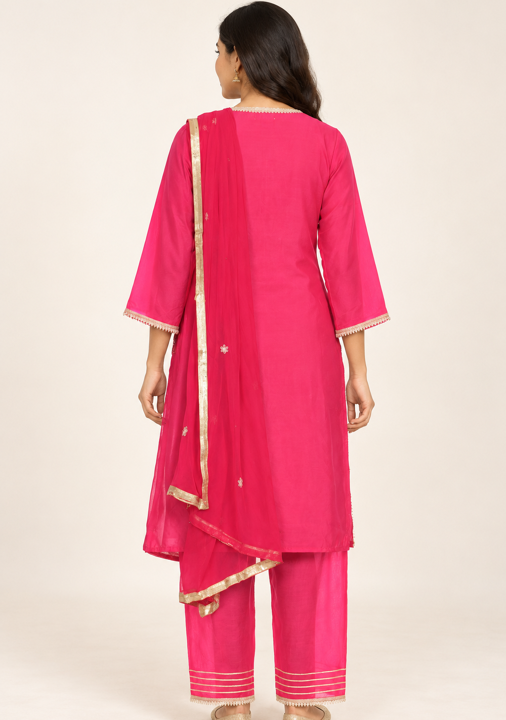 Saisa Fuchsia Embroidered Suit with Trousers & Dupatta | ibBan