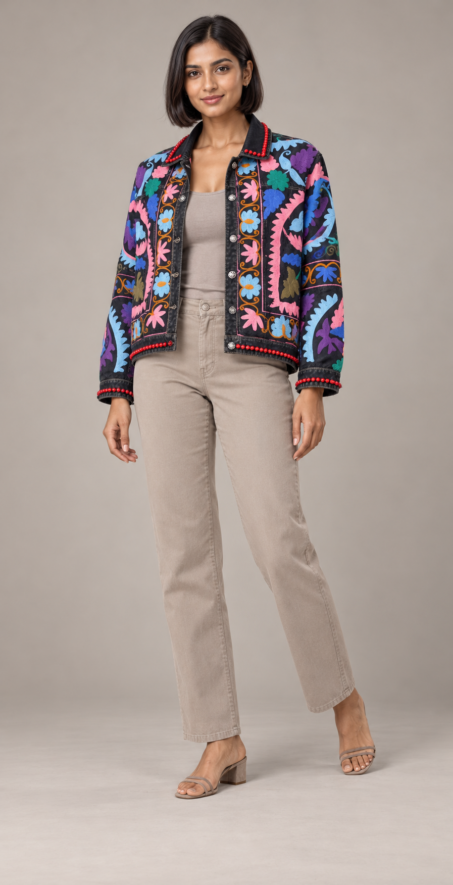 Mehrang Black Denim Jacket with Multicolour Embroidery | ibBan