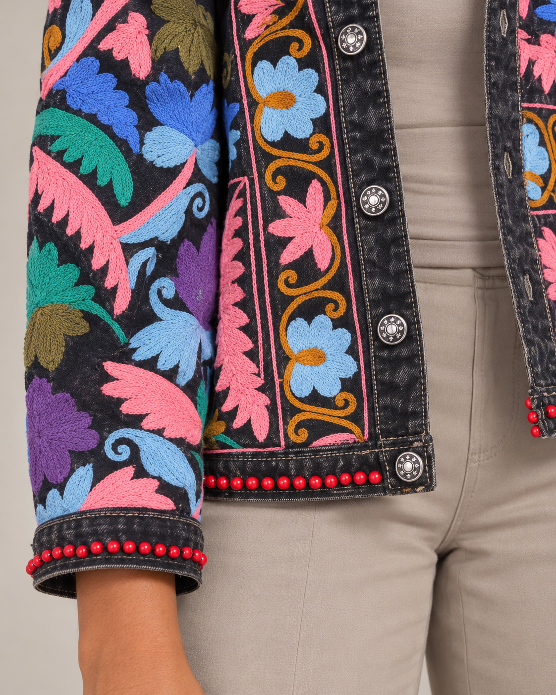 Mehrang Black Denim Jacket with Multicolour Embroidery | ibBan