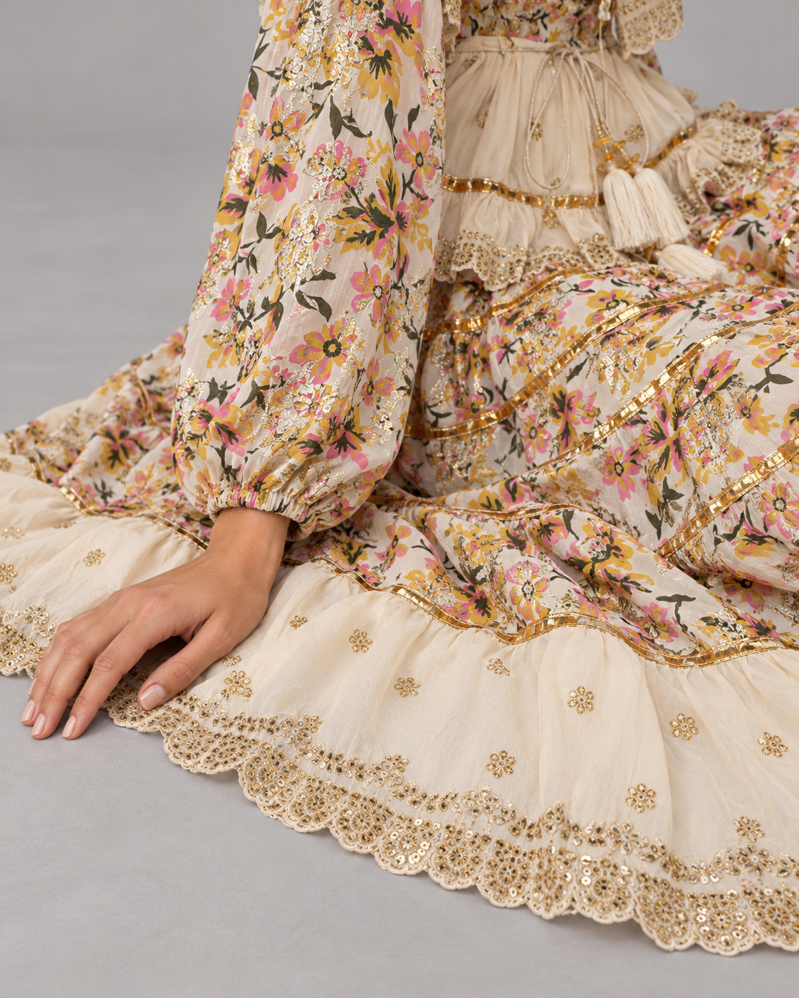 Lurex Long Dress with Metallic Embroidery | ibBan