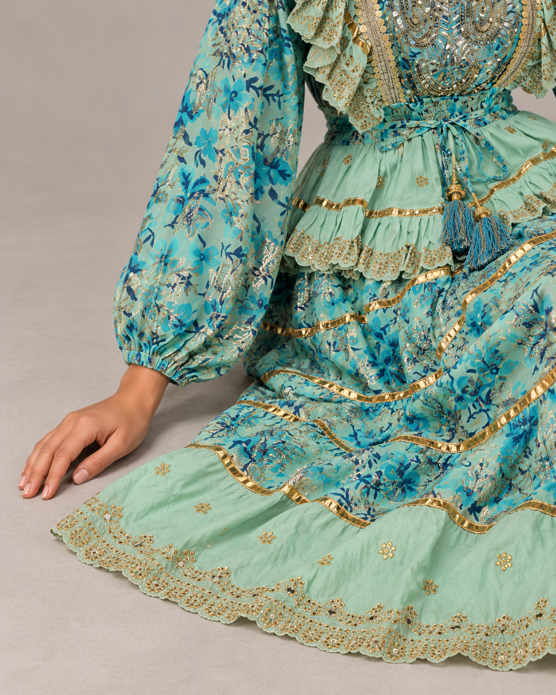 Gulab Long Dress with Square Neck & Floral Embroidery | ibBan
