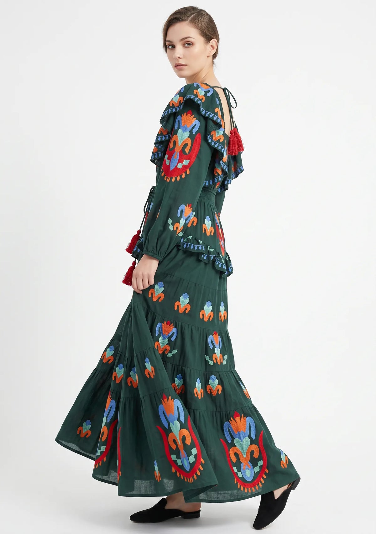 Women’s Cotton Hand-Embroidered Tiered Maxi Dress - Sona