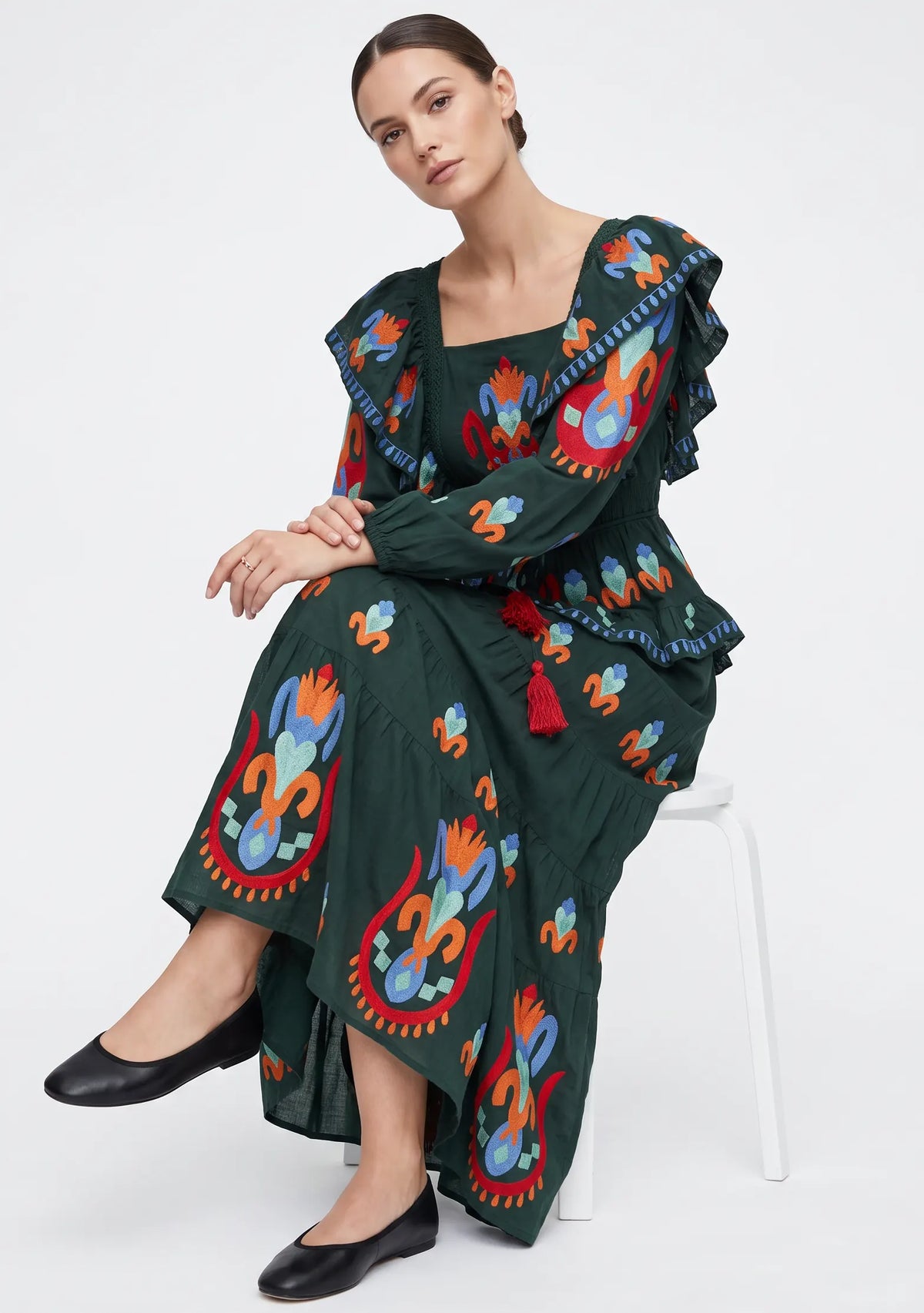 Women’s Cotton Hand-Embroidered Tiered Maxi Dress - Sona