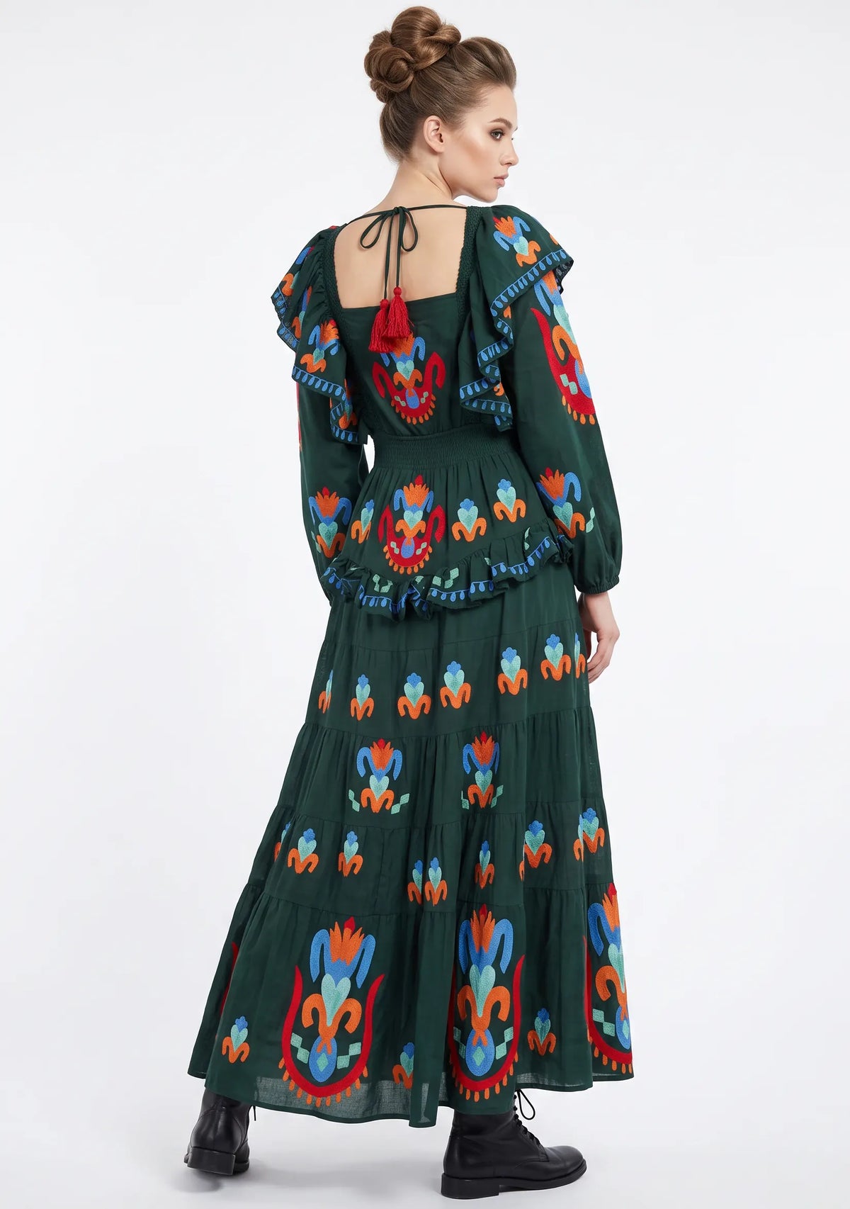 Women’s Cotton Hand-Embroidered Tiered Maxi Dress - Sona