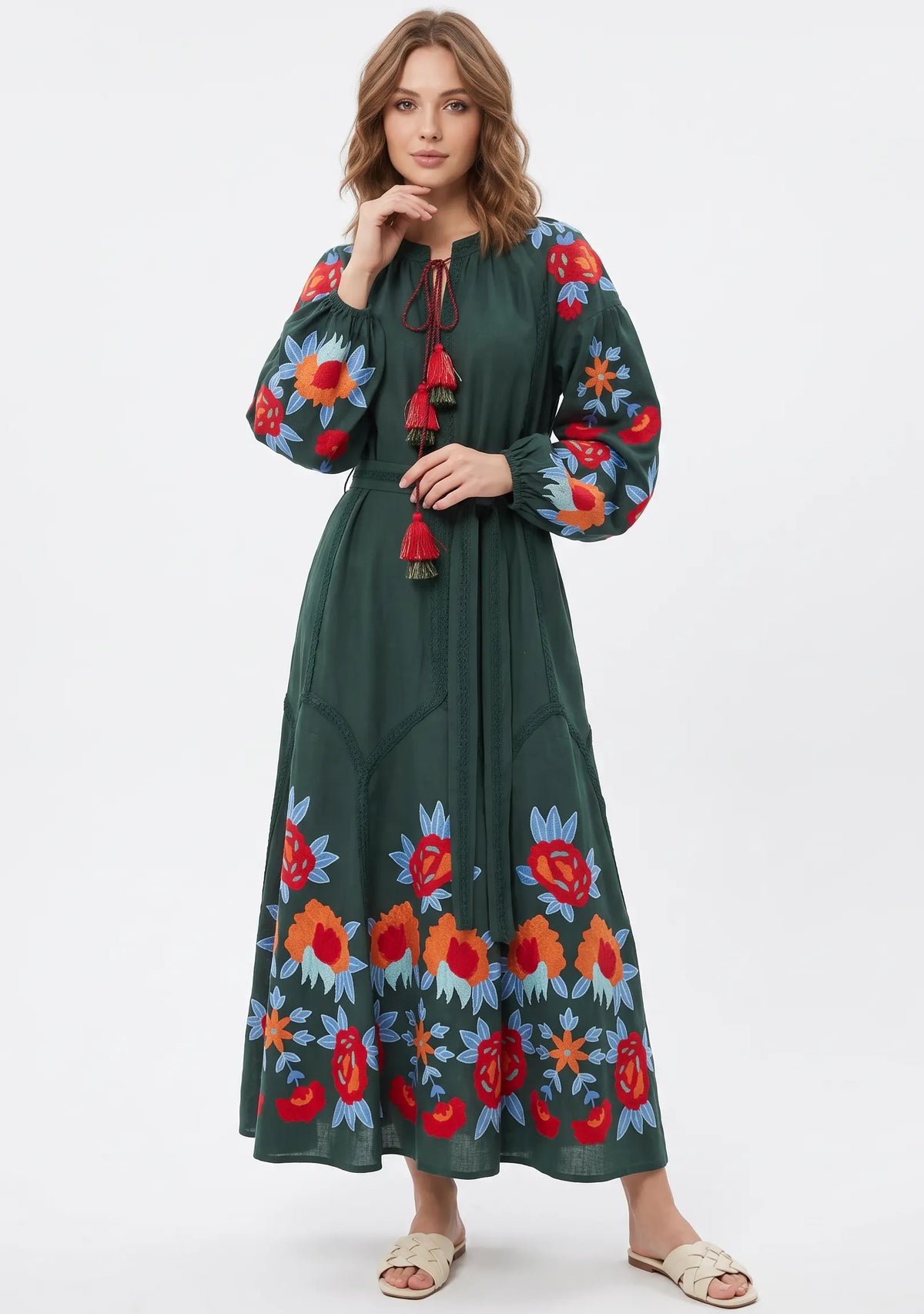 Women’s Cotton Hand-Embroidered Long Dress- Gypsy