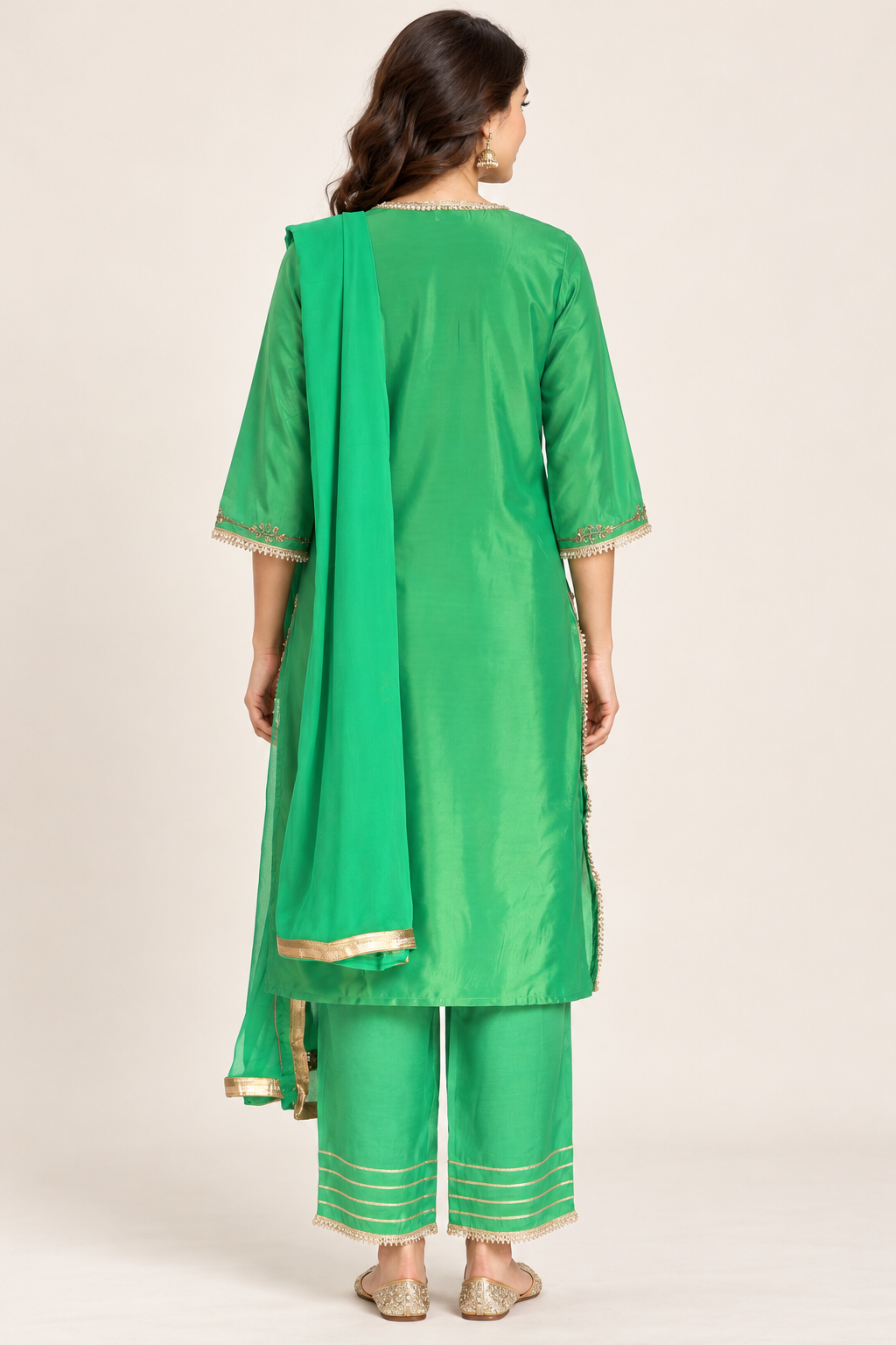 Afsu Green Embroidered Kurta Set with Trousers & Dupatta | ibBan