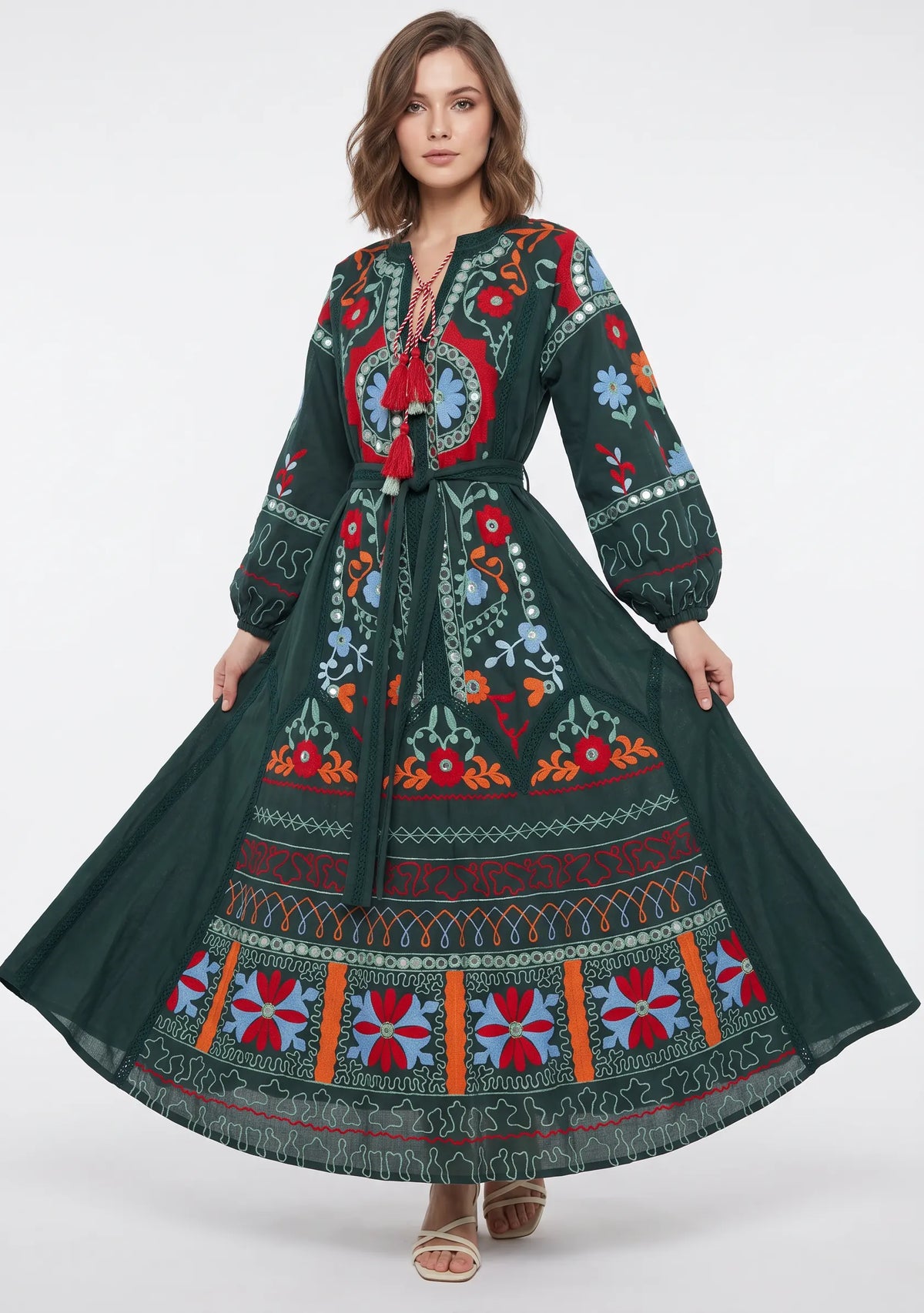 Women’s Cotton Hand-Embroidered Maxi Dress - Hami