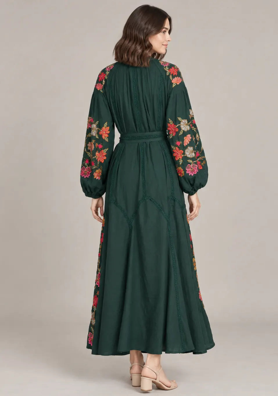 Women’s Cotton Long Dress with Floral Hand Embroidery -Ravila