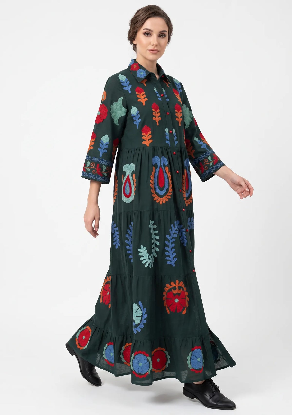 Women’s Cotton Hand-Embroidered Tiered Long Tunic - Ambir