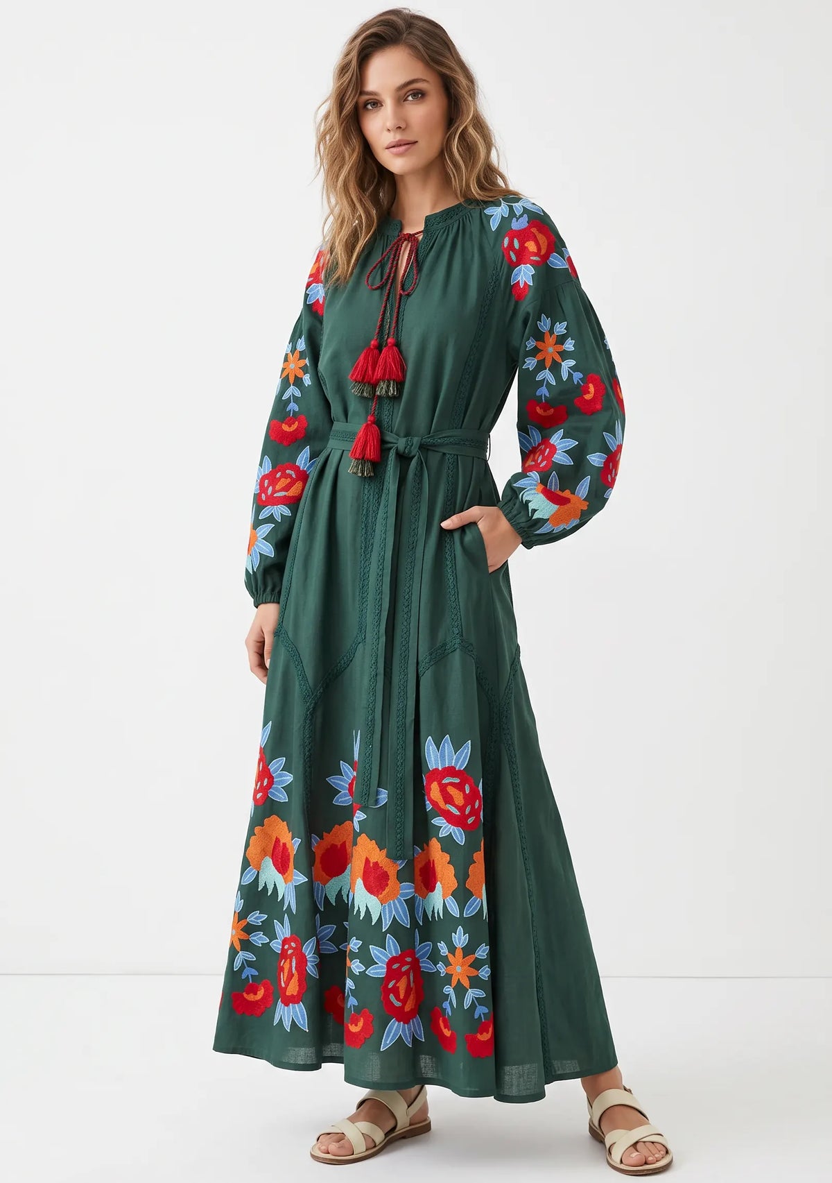 Women’s Cotton Hand-Embroidered Long Dress- Gypsy