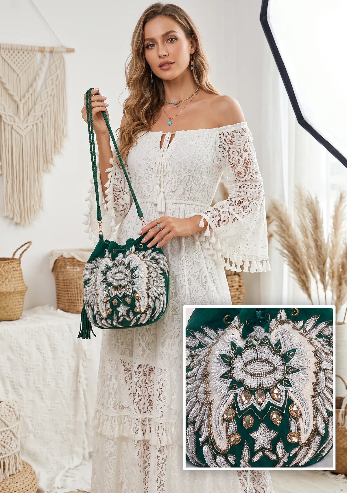 ibBan Hand-Embroidered Cream Potli Bag - Leona