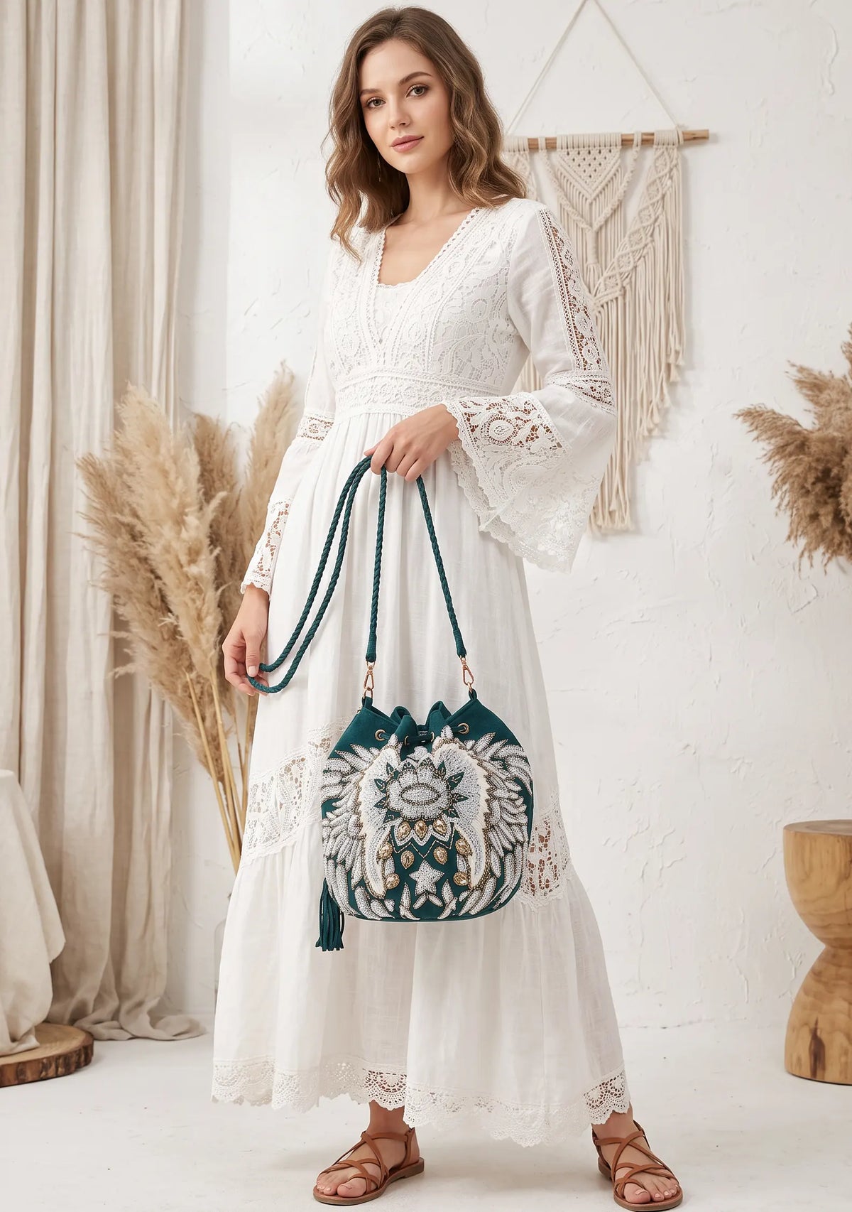ibBan Hand-Embroidered Cream Potli Bag - Leona
