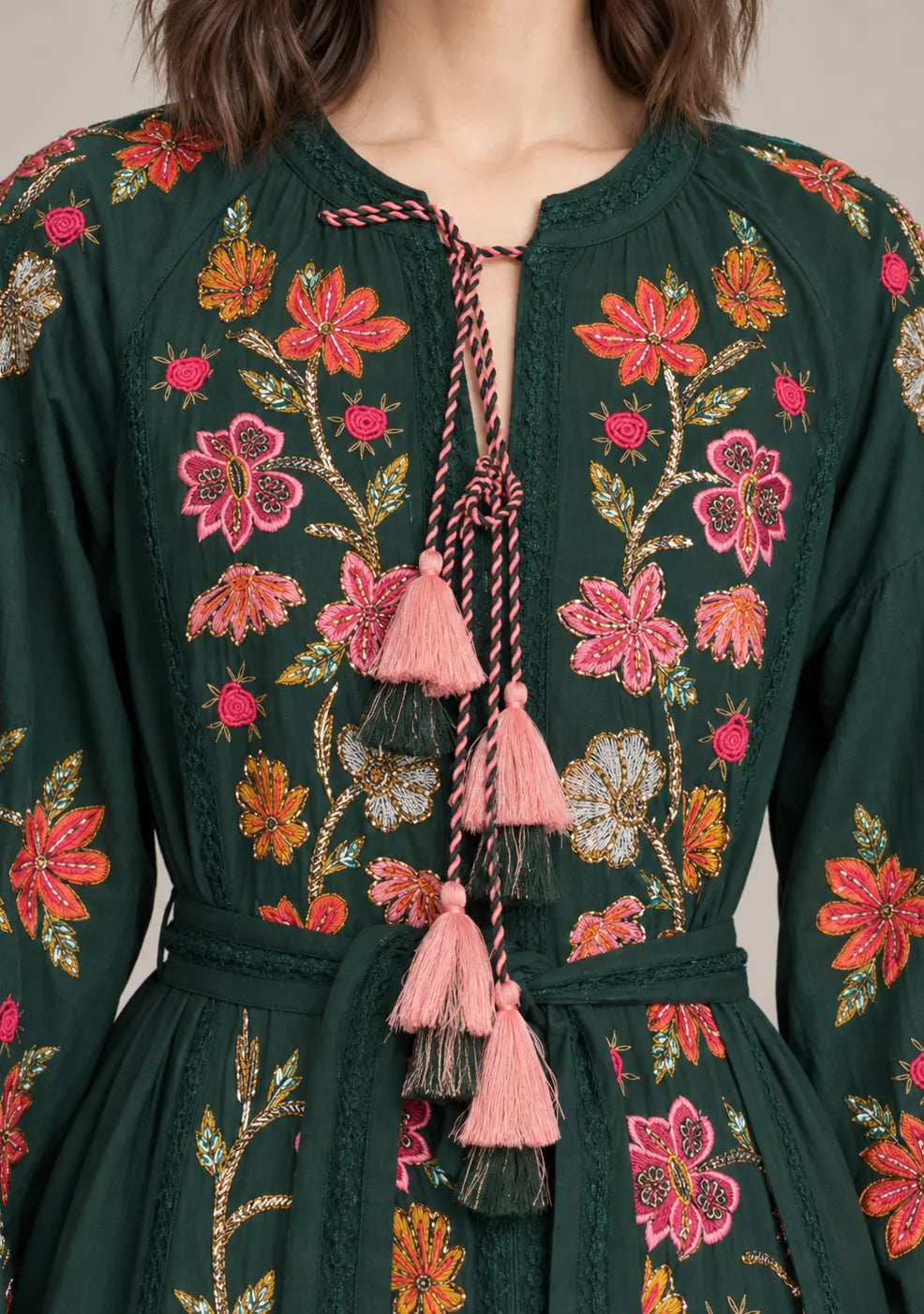 Women’s Cotton Long Dress with Floral Hand Embroidery -Ravila