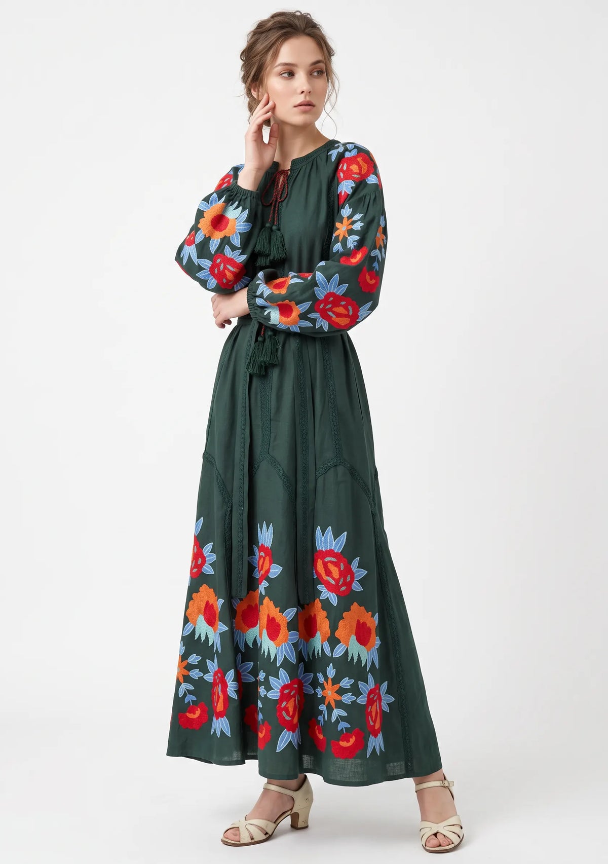 Women’s Cotton Hand-Embroidered Long Dress- Gypsy