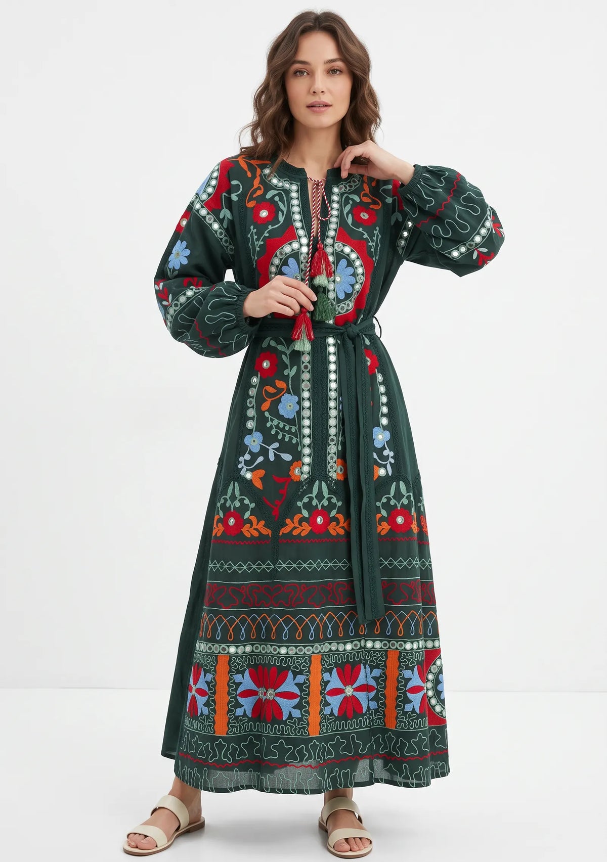 Women’s Cotton Hand-Embroidered Maxi Dress - Hami