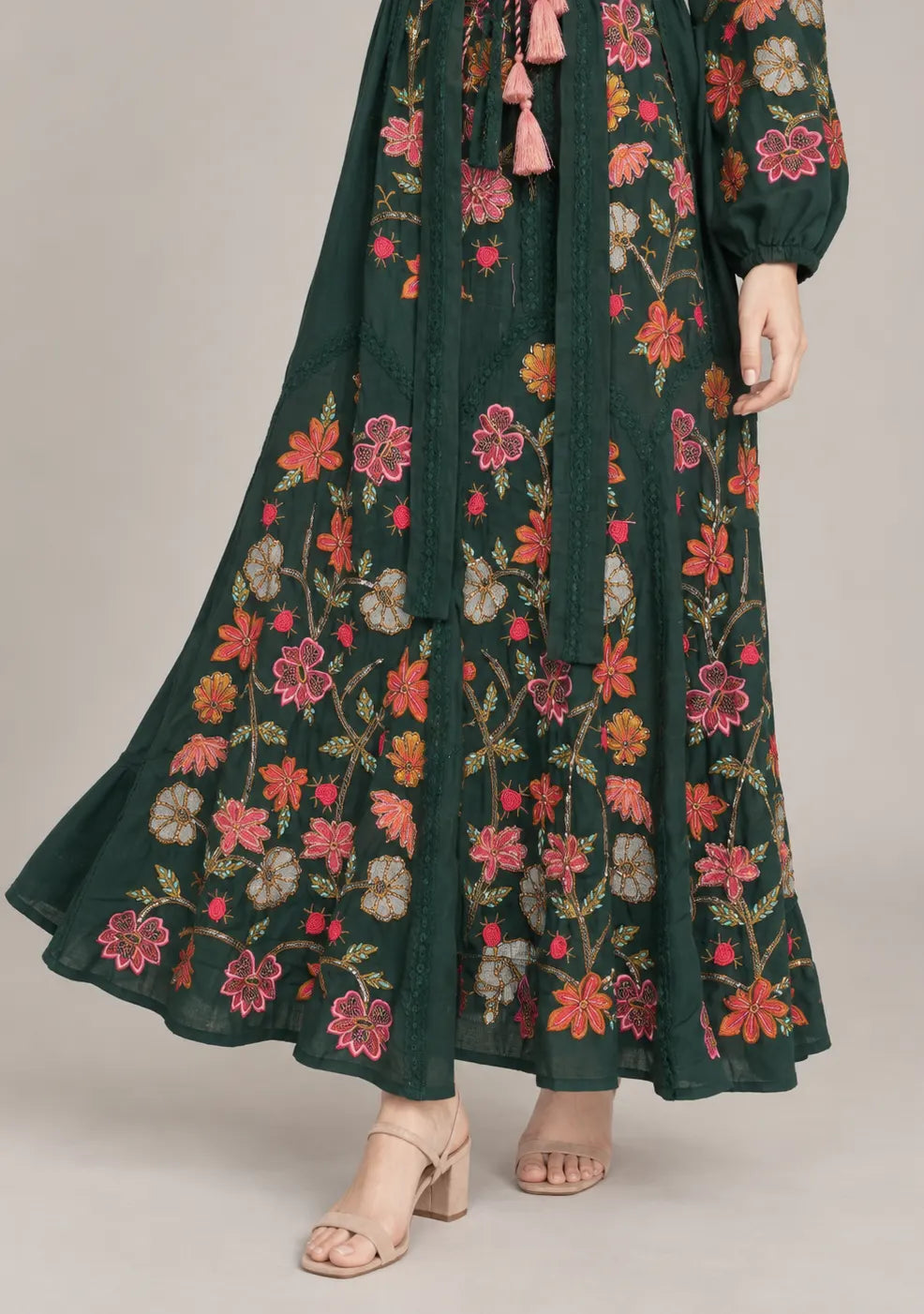 Women’s Cotton Long Dress with Floral Hand Embroidery -Ravila