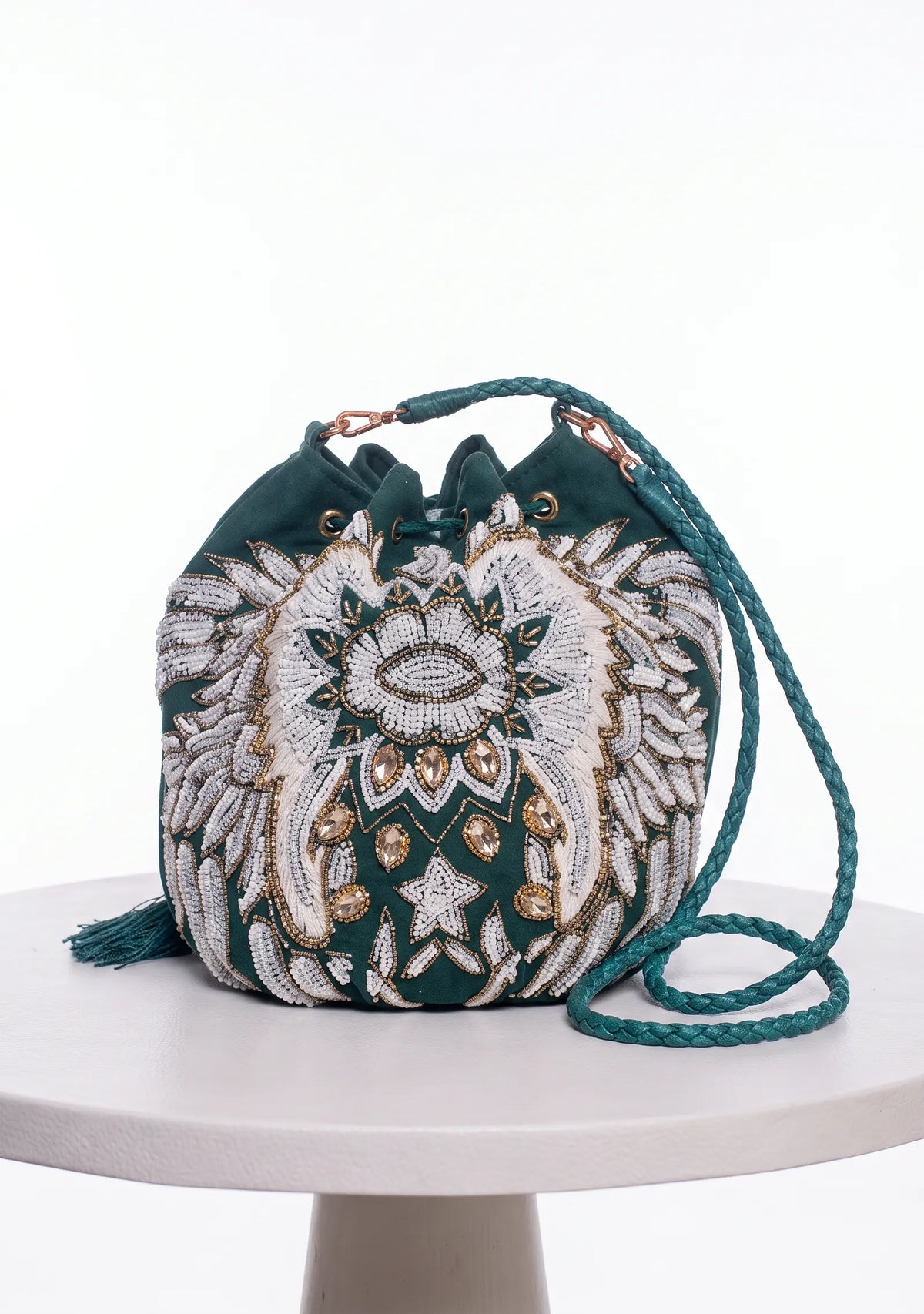 ibBan Hand-Embroidered Cream Potli Bag - Leona