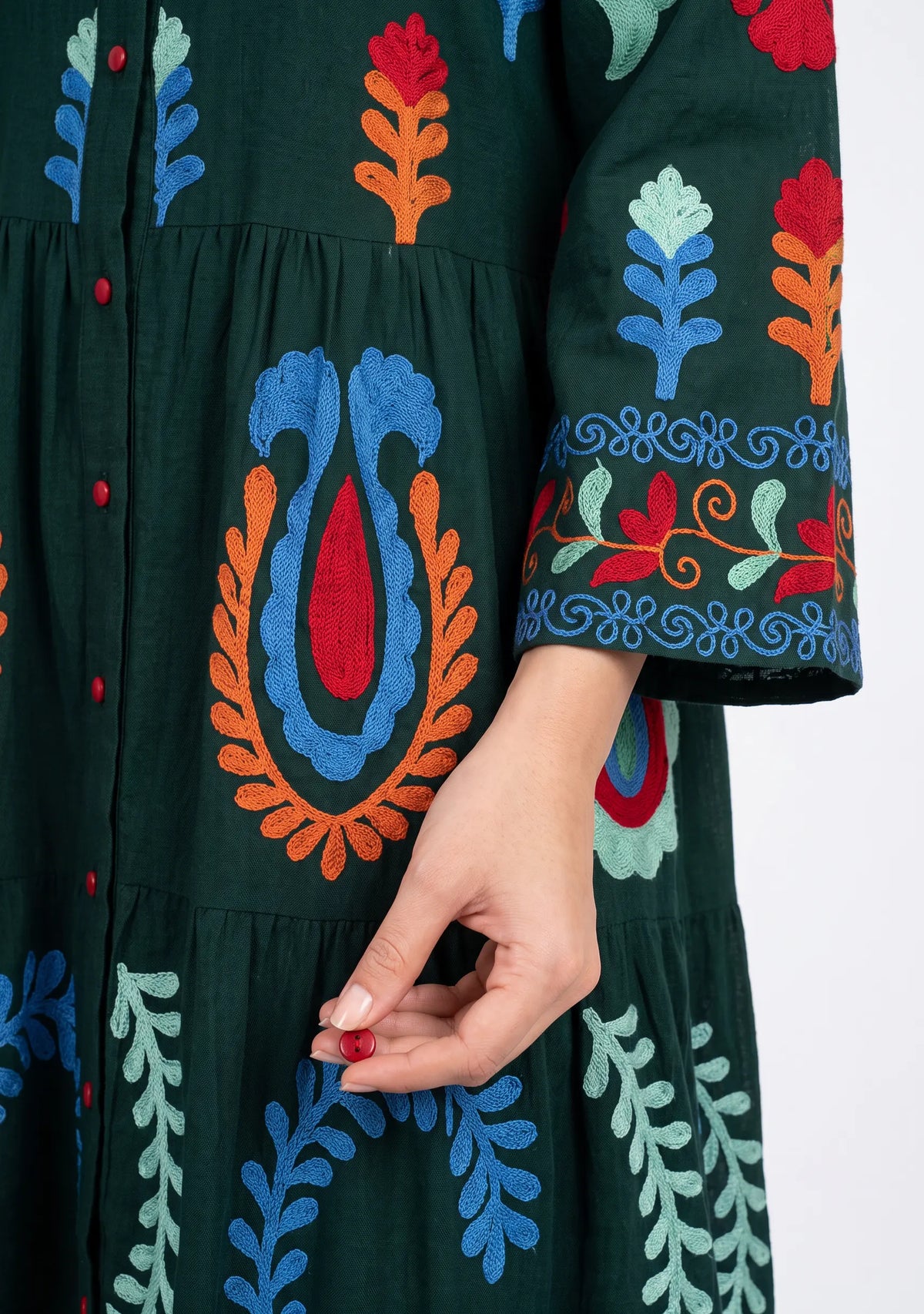 Women’s Cotton Hand-Embroidered Tiered Long Tunic - Ambir
