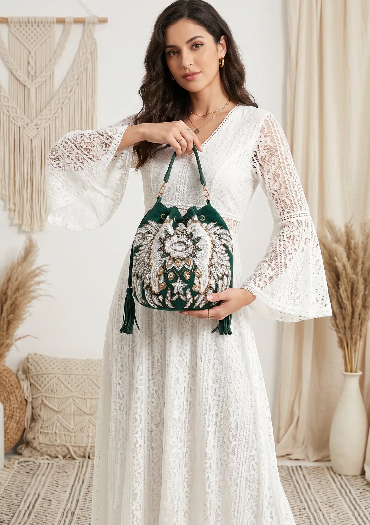 ibBan Hand-Embroidered Cream Potli Bag - Leona