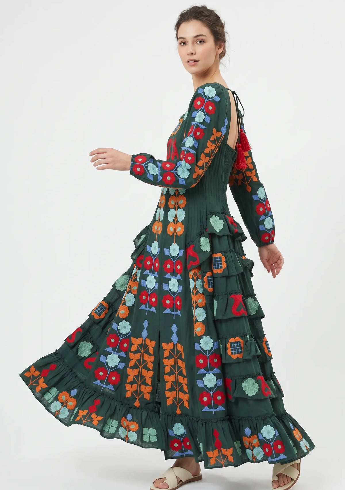 Women’s Cotton Hand-Embroidered Long Dress - Zara