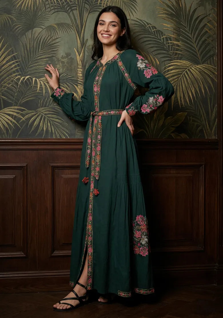Women’s Cotton Long Dress with Hand Embroidery - Zayra