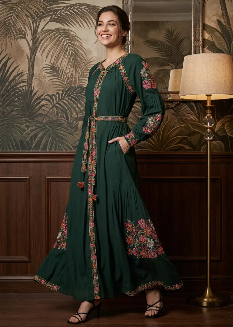 Women’s Cotton Long Dress with Hand Embroidery - Zayra