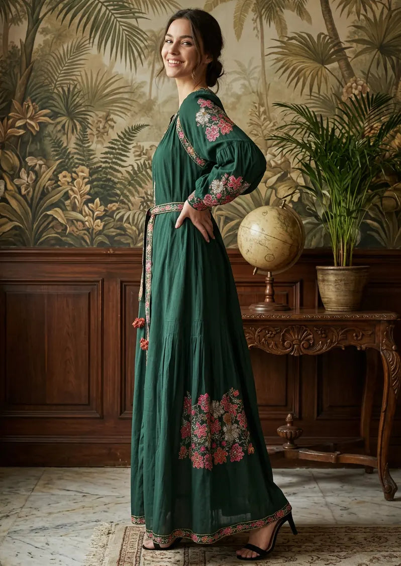 Women’s Cotton Long Dress with Hand Embroidery - Zayra