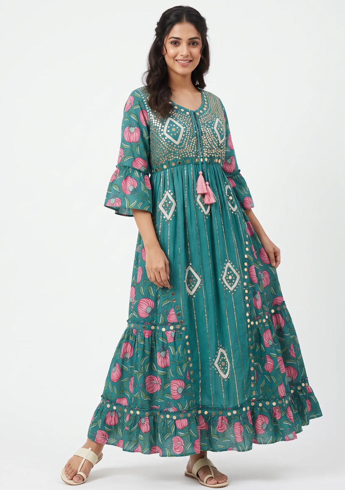 Women’s Cotton Hand-Embroidered Long Dress -Jumani