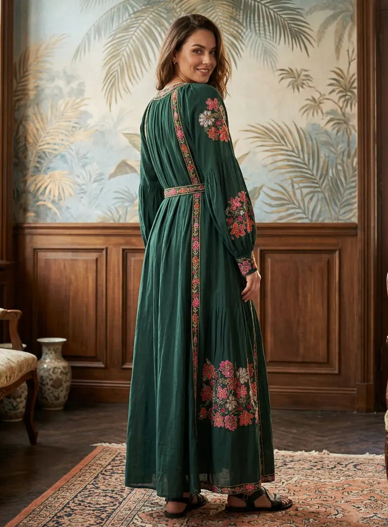 Women’s Cotton Long Dress with Hand Embroidery - Zayra