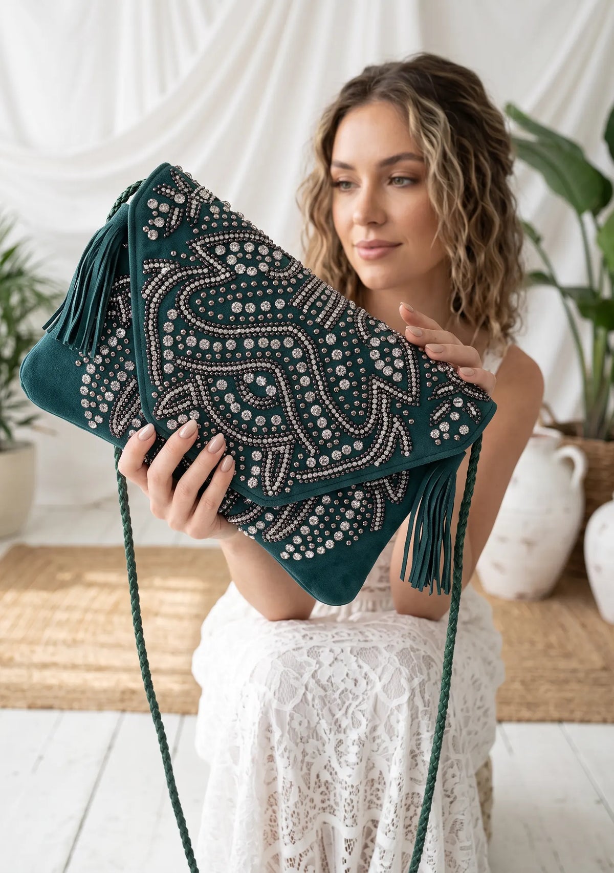 ibBan Hand-Embroidered Green wallet with Beadwork - Masum