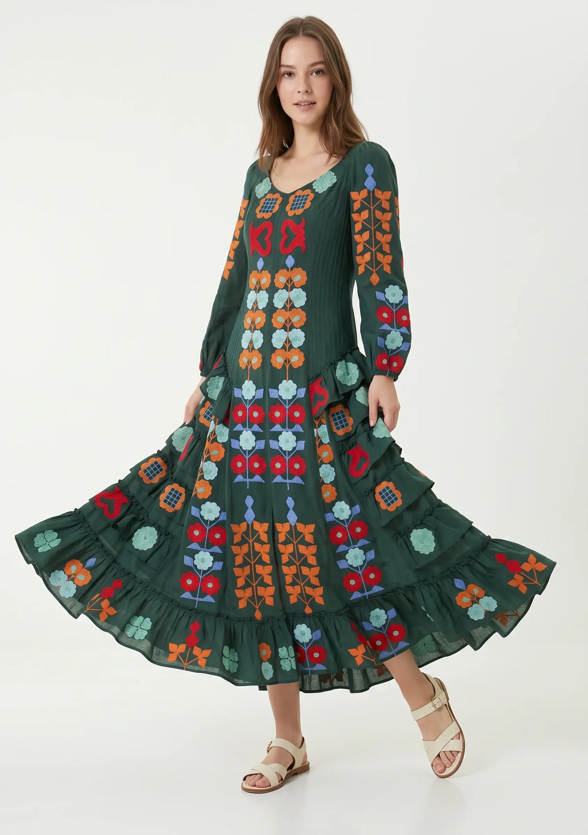 Women’s Cotton Hand-Embroidered Long Dress - Zara