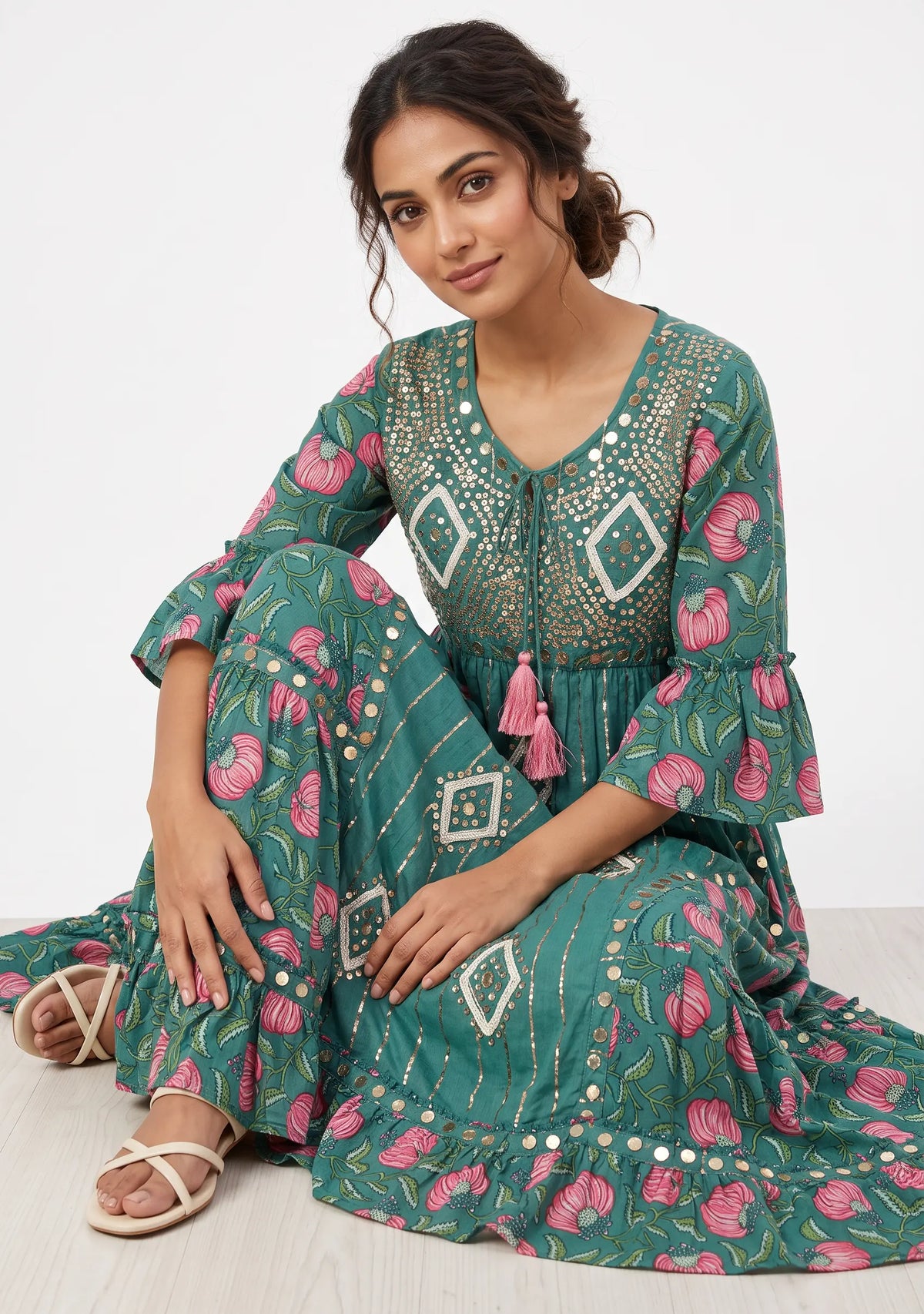 Women’s Cotton Hand-Embroidered Long Dress -Jumani