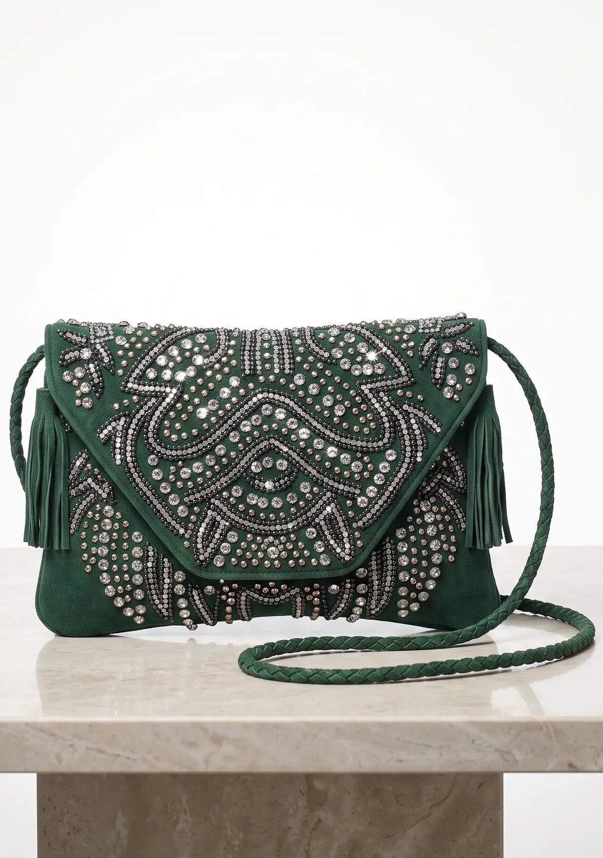 ibBan Hand-Embroidered Green wallet with Beadwork - Masum