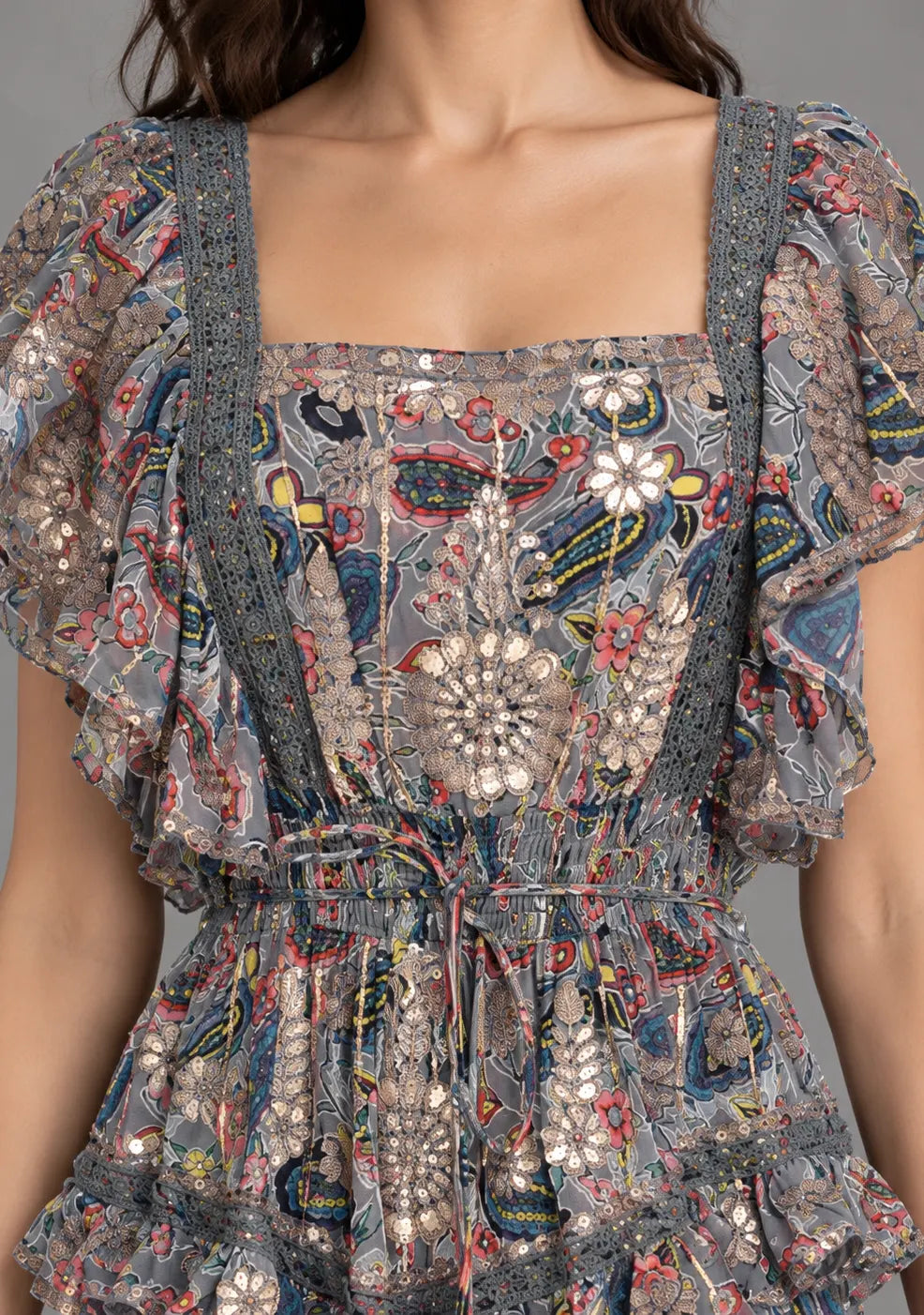 Women’s Cotton Floral Embroidered Tiered long Dress -Nafia