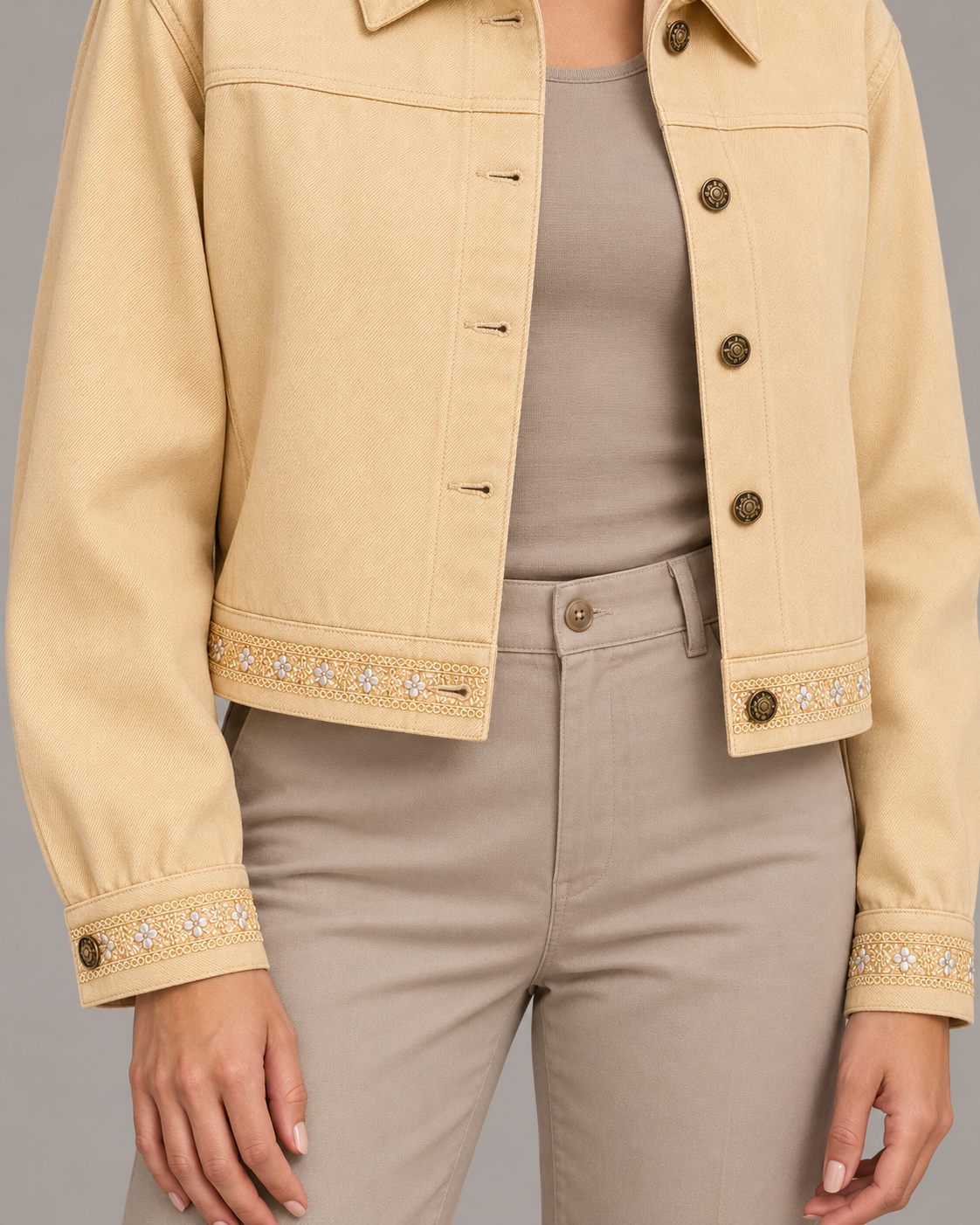 Sahara Sand Cropped Jacket with Camel Embroidery | ibBan