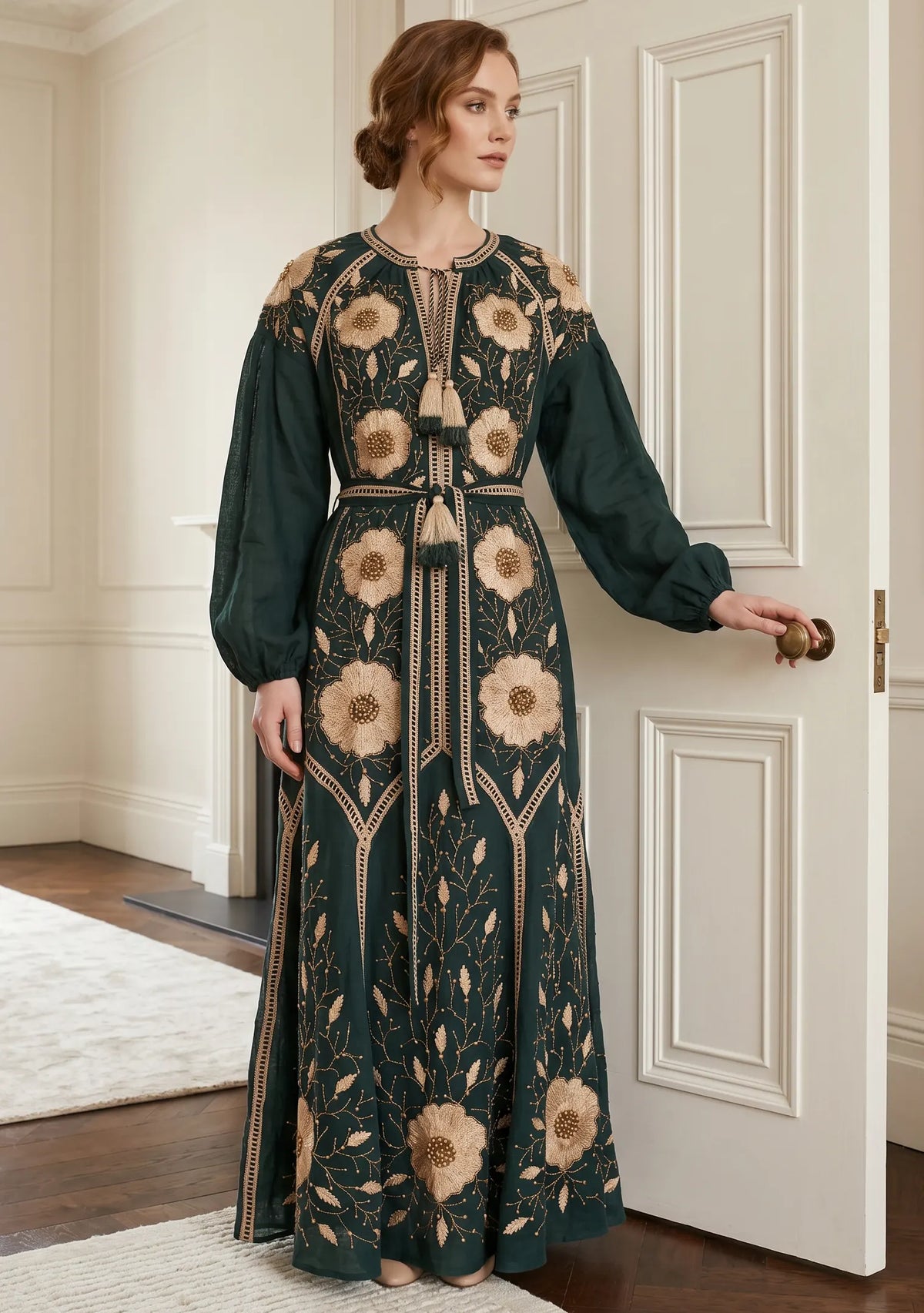 Women’s Hand-Embroidered Cotton Long Dress - Johri