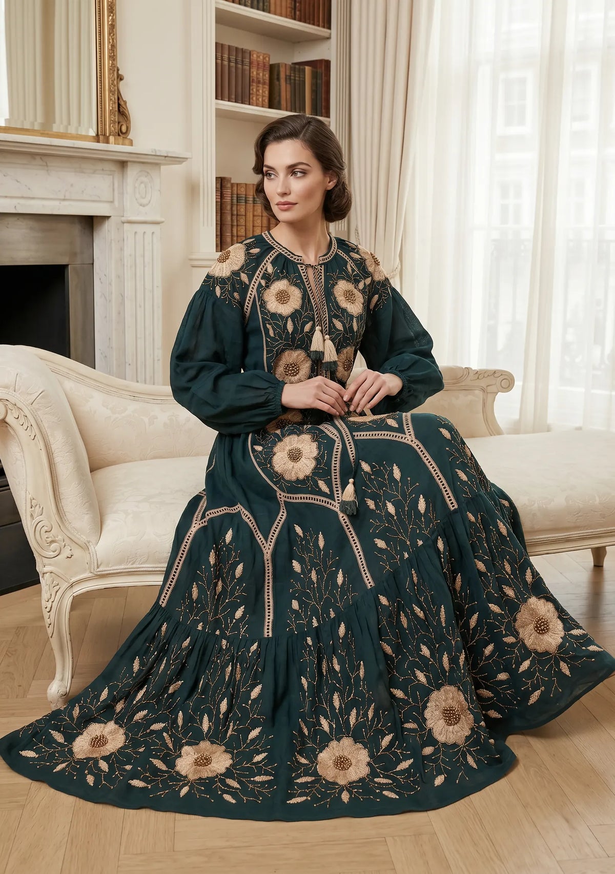 Women’s Hand-Embroidered Cotton Long Dress - Johri