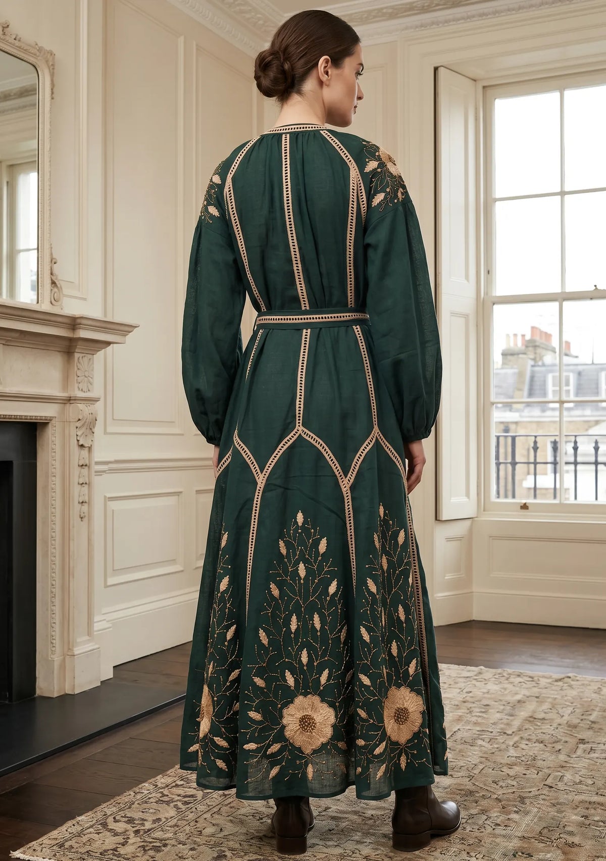 Women’s Hand-Embroidered Cotton Long Dress - Johri