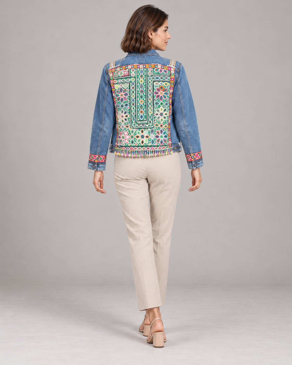 Chitrika Blue Denim Jacket with Patchwork & Mirrorwork | ibBan