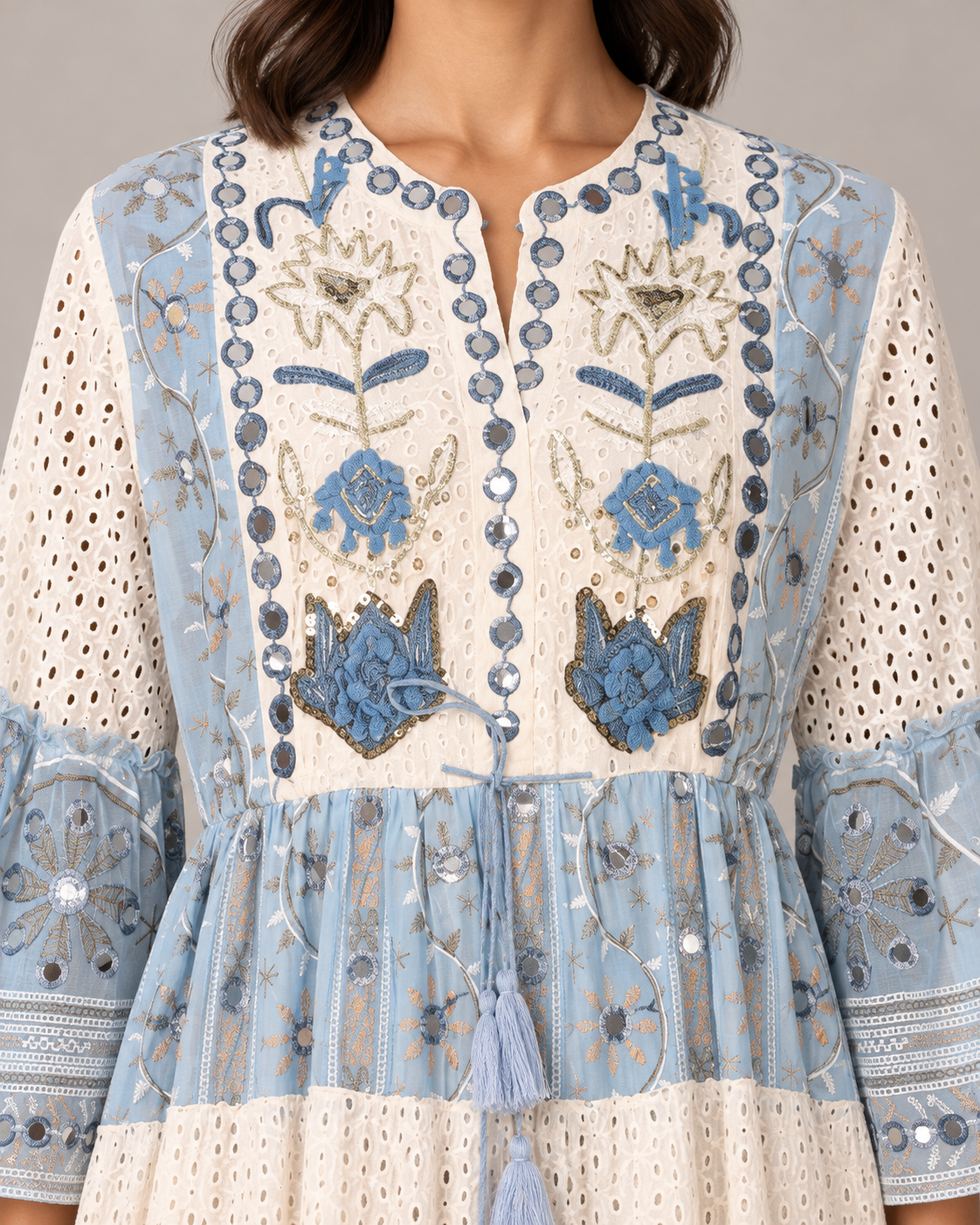 Embroidered Eyelet Mansi Long Tunic with Bell Sleeves | ibBan