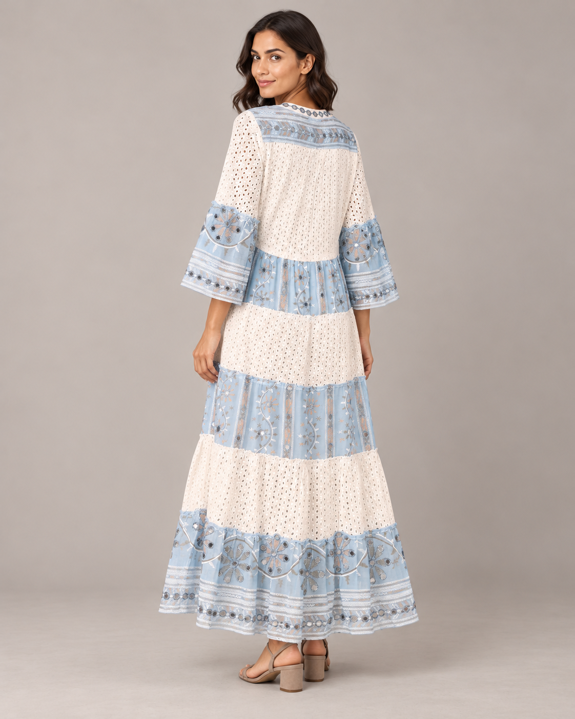 Embroidered Eyelet Mansi Long Tunic with Bell Sleeves | ibBan