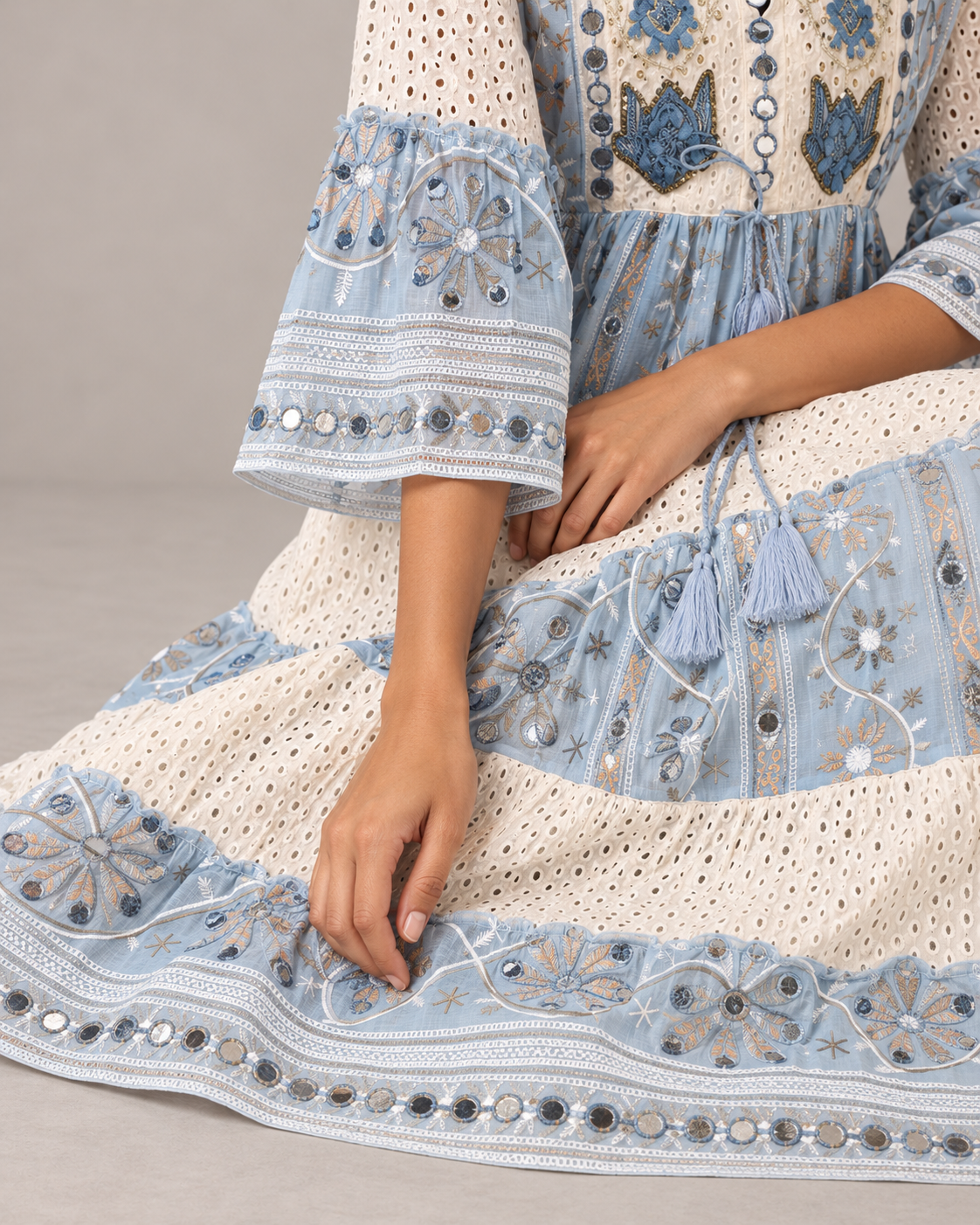 Embroidered Eyelet Mansi Long Tunic with Bell Sleeves | ibBan