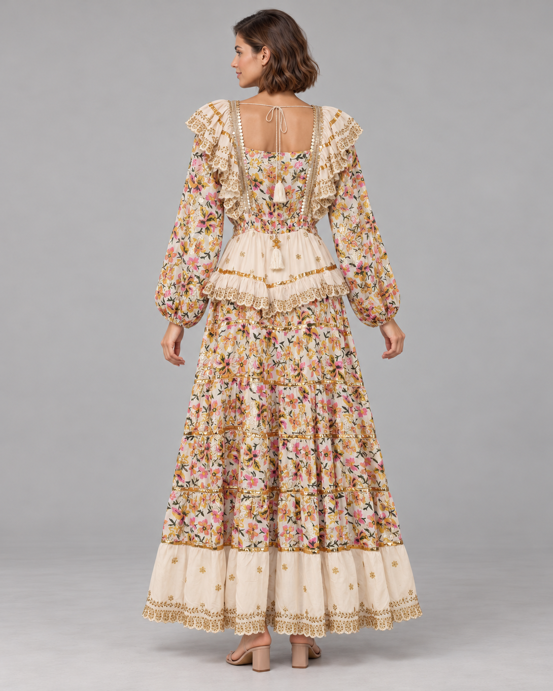 Lurex Long Dress with Metallic Embroidery | ibBan