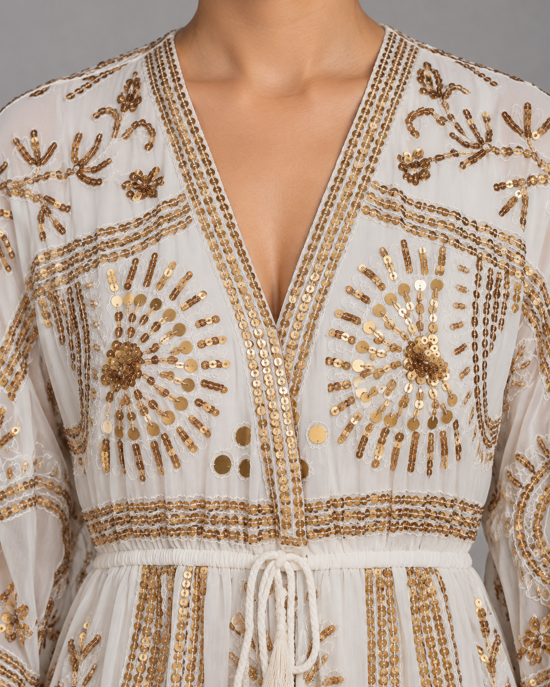Yara Long Dress in Dusty Rose with Gold Embellishments | ibBan