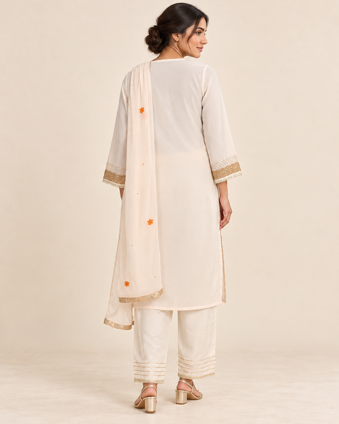 Kalyani Ivory Embellished Suit with Floral Dupatta | ibBan
